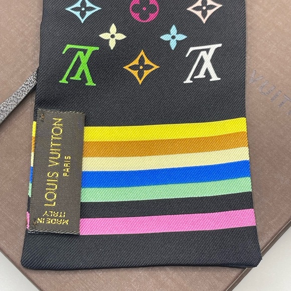 Louis Vuitton x Takashi Murakami Multicolor Noir Bandeau Neckerchief Scarf Wrap - Picture 5 of 14